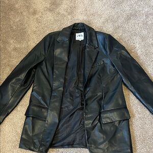 Zara Black Faux Leather Blazer